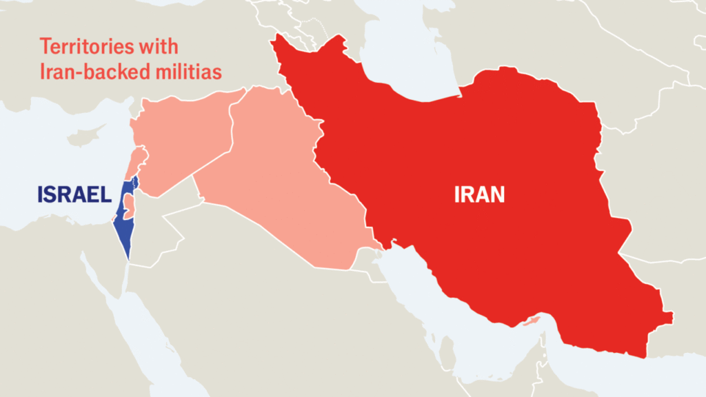 Map showing Iran Israel conflict and Tehran oil depot strike locations