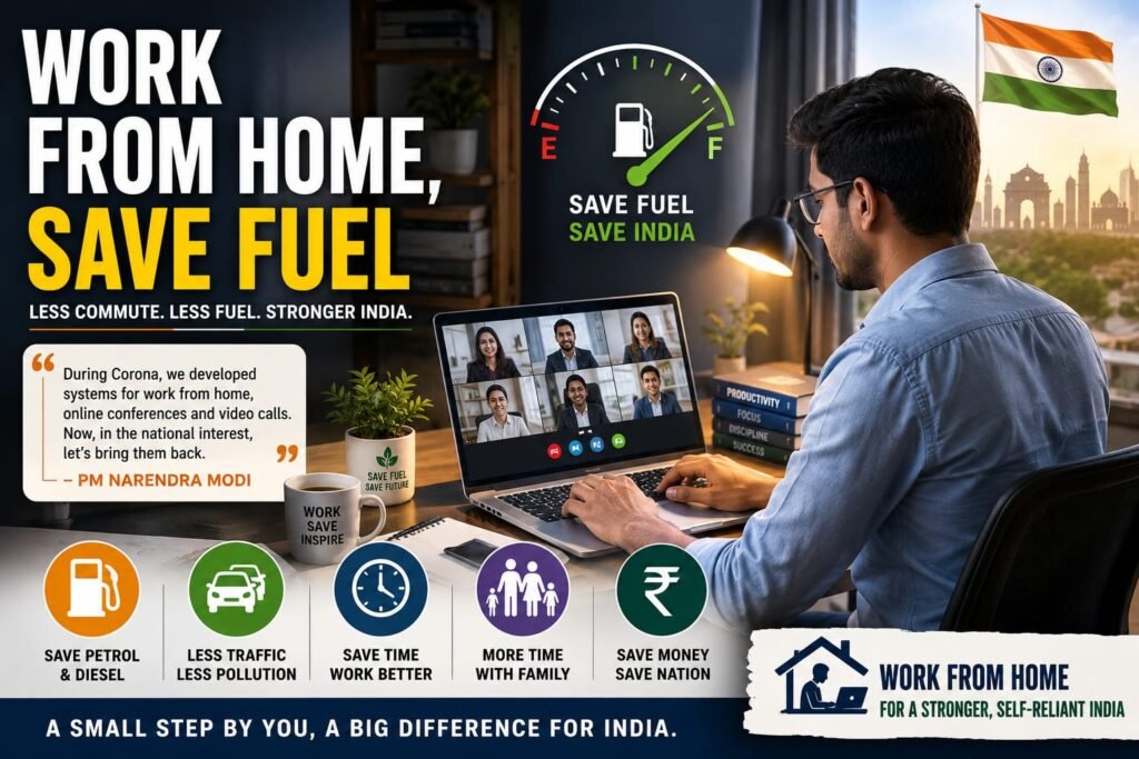 Indian employee working from home to help save petrol and diesel.