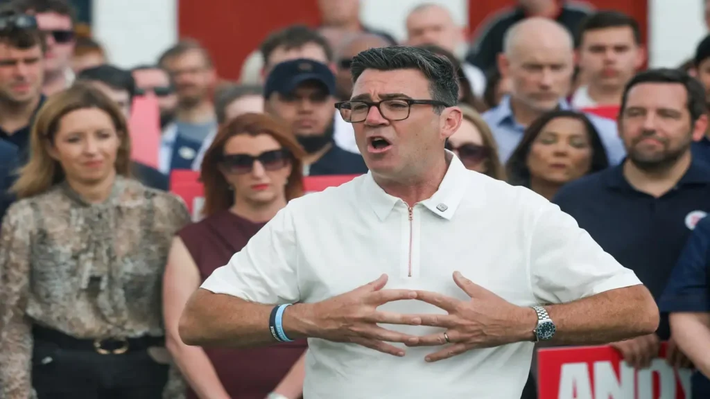 Andy Burnham interacting with workers, commuters, and local residents across Northern England.
