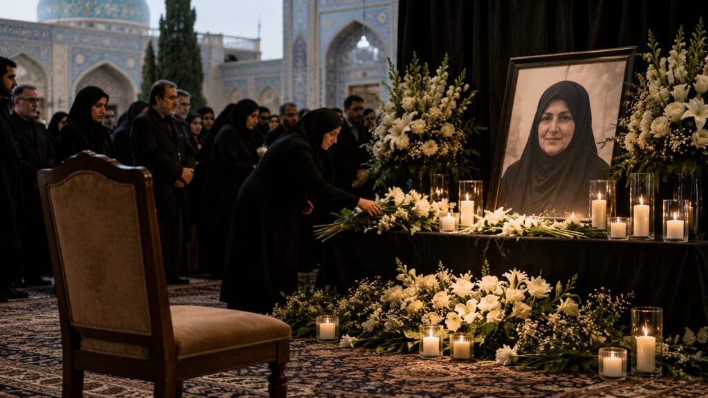 Mojtaba Khamenei absent from wife Zahra Haddad-Adel's memorial service in Tehran as Iran mourns family losses during political transition.